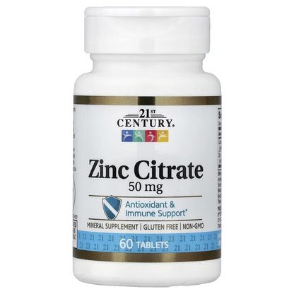 21st Century Zinc Citrate 50mg Tablets, Immune Support, Vegan, 60 Count