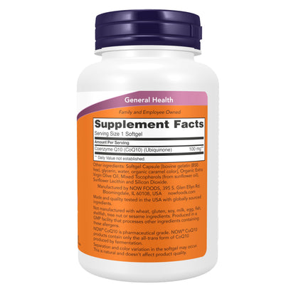 NOW Foods Supplements, CoQ10 (Coenzyme Q10) 100 mg, Pharmaceutical Grade, Cardiovascular Health*, 150 Softgels