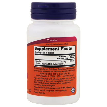 NOW Vitamin B-1 (thiamine) 100mg, 100 Tablets (Pack of 4)