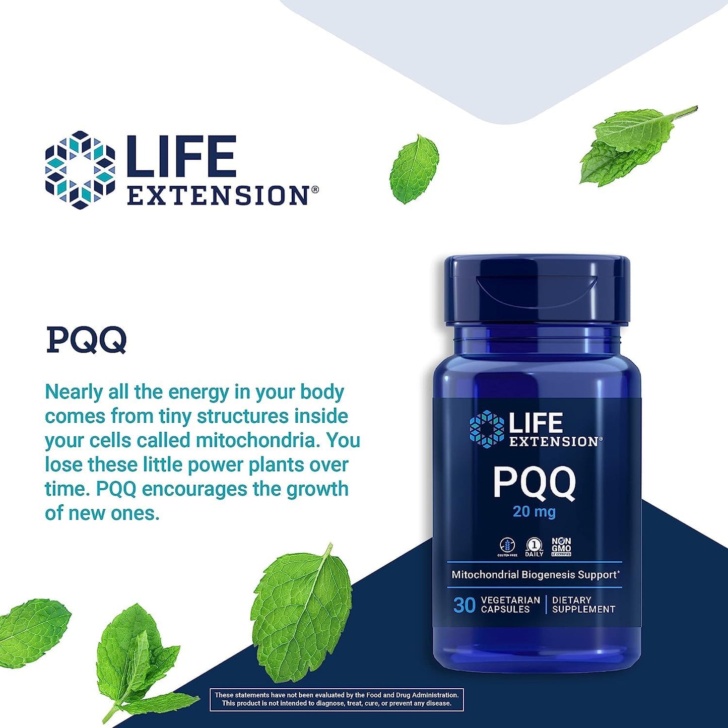 Life Extension PQQ, pyrroloquinoline Quinone, 20 mg, Promotes The Growth of New Mitochondria, Gluten-Free, Non-GMO, Vegetarian, 1 Daily, 30 Capsules (Pack of 2)