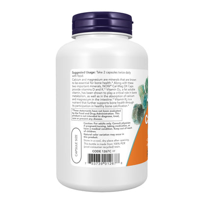 NOW Foods Supplements, Cal-Mag DK with Vitamin D-3 and Vitamin K-2, Supports Bone Health*, 180 Capsules