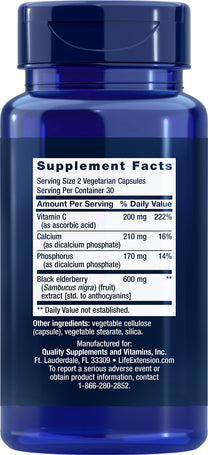 Life Extension Black Elderberry + Vitamin C, 60 Capsules