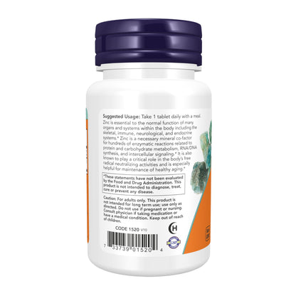 NOW Foods Zinc Gluconate, 100 Tablets / 50mg