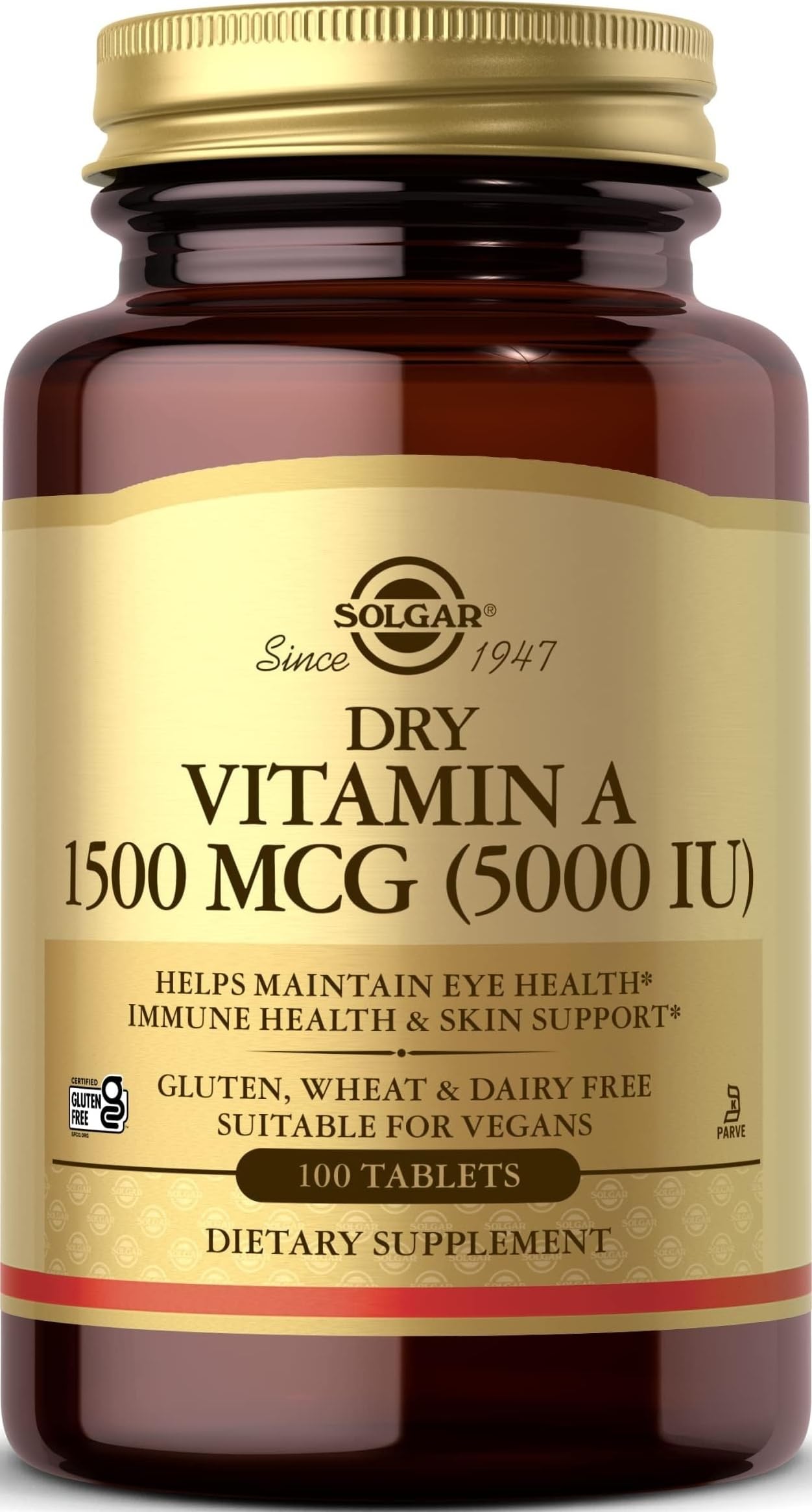 Solgar Dry Vitamin A 1500 mcg (5000 IU), 100 Tablets, Supports Healthy Eyes