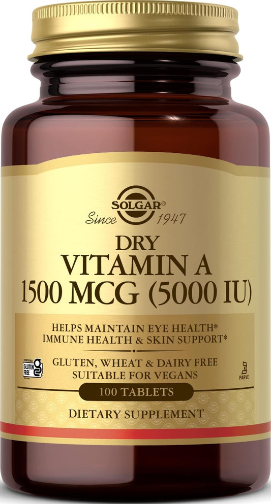 Solgar Dry Vitamin A 1500 mcg (5000 IU), 100 Tablets, Supports Healthy Eyes