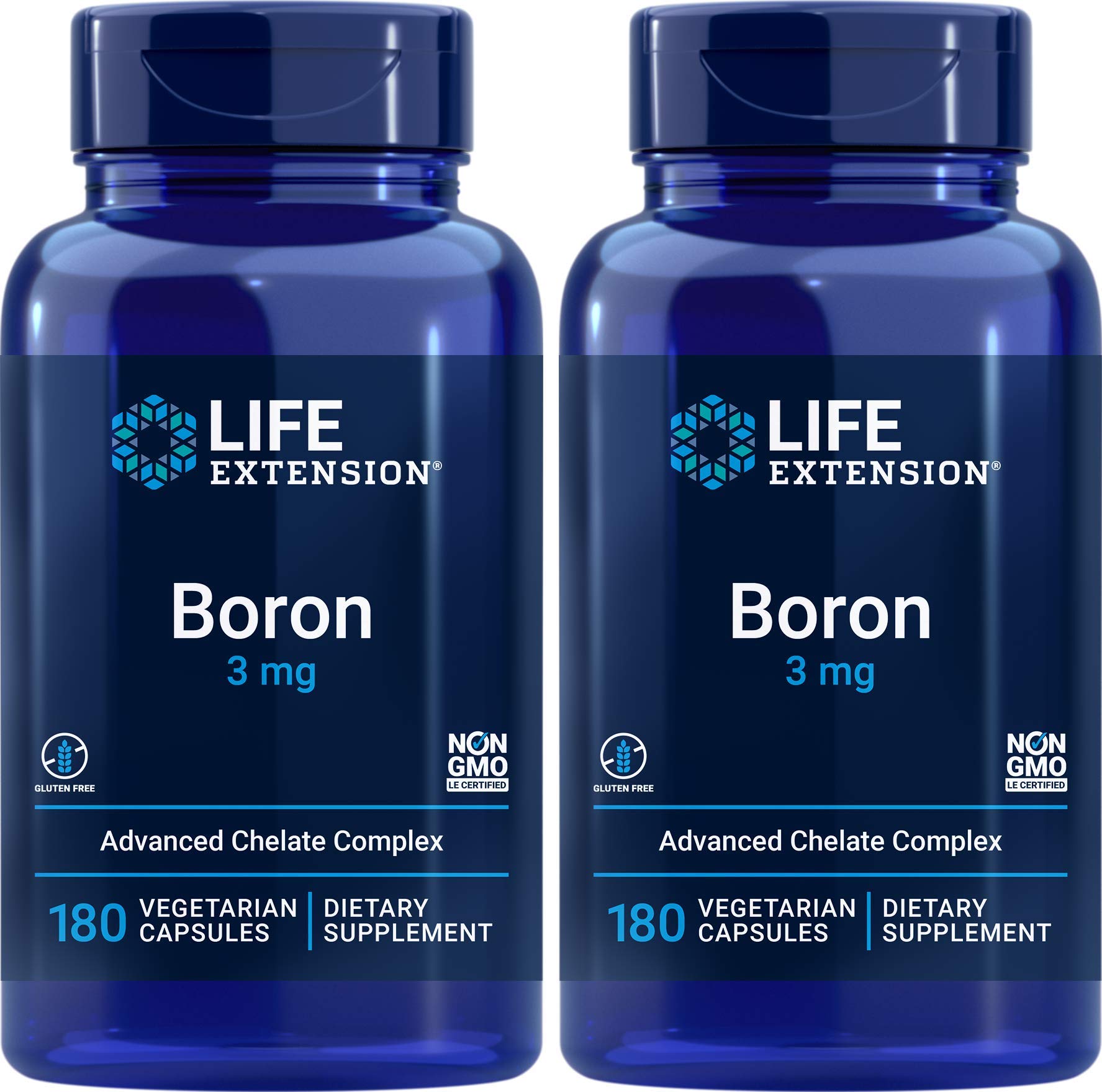 Life Extension Boron 3mg, 180 Veg Caps (Pack of 2) with 25mg of Vitamin B2