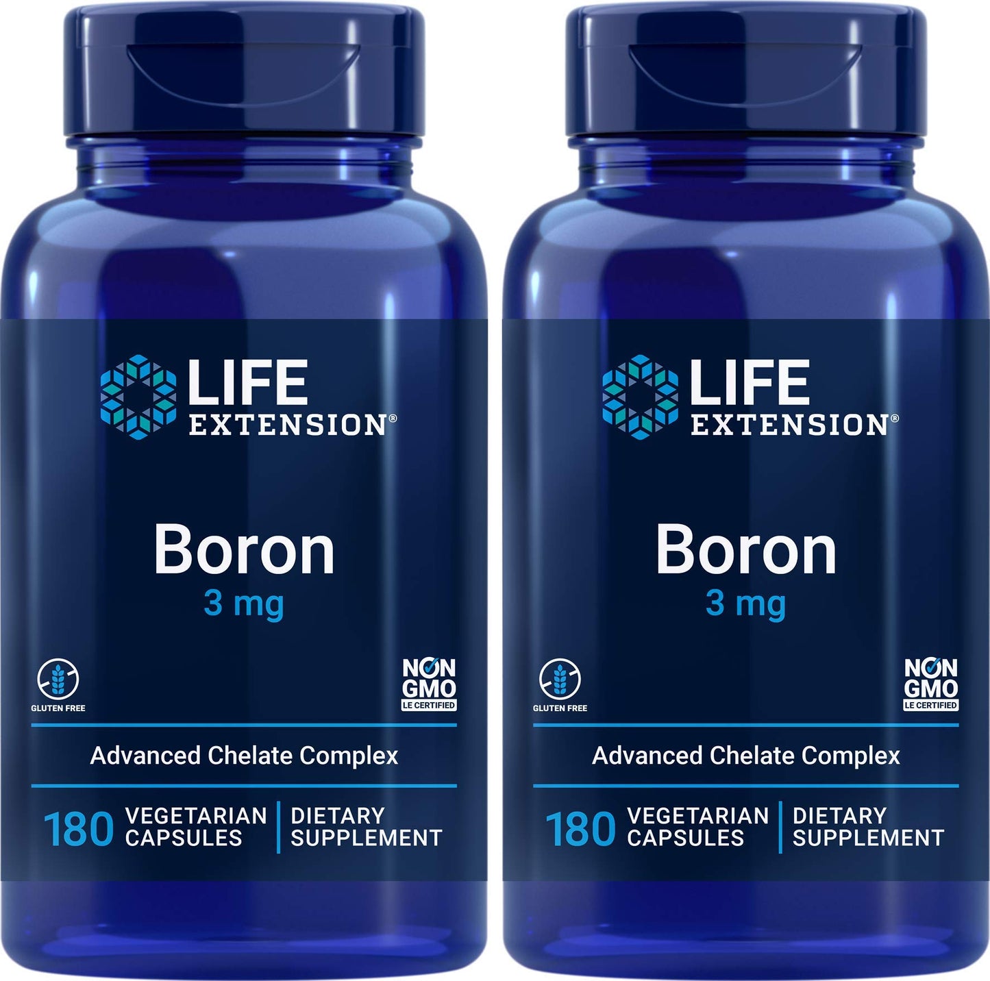 Life Extension Boron 3mg, 180 Veg Caps (Pack of 2) with 25mg of Vitamin B2
