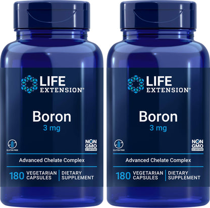 Life Extension Boron 3mg, 180 Veg Caps (Pack of 2) with 25mg of Vitamin B2