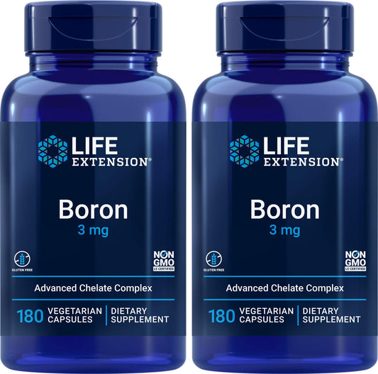 Life Extension Boron 3mg, 180 Veg Caps (Pack of 2) with 25mg of Vitamin B2