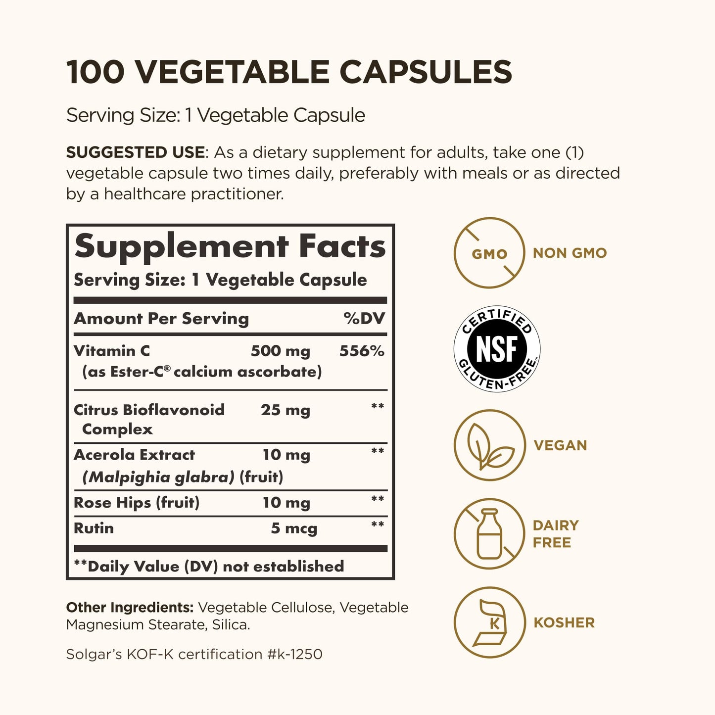 Solgar Ester-C Plus 500 mg Vitamin C (Ascorbate Complex), 100 Servings