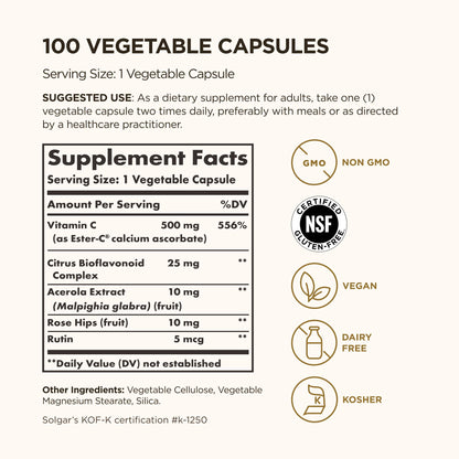 Solgar Ester-C Plus 500 mg Vitamin C (Ascorbate Complex), 100 Servings