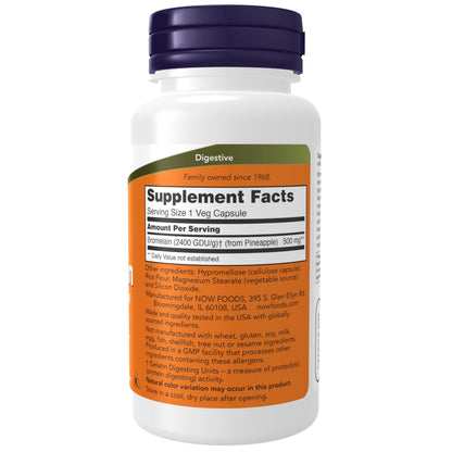 NOW Foods Supplements, Bromelain (Natural Proteolytic Enzyme) 2,400 GDU/g - 500 mg, Natural Proteolytic Enzyme*, 60 Veg Capsules