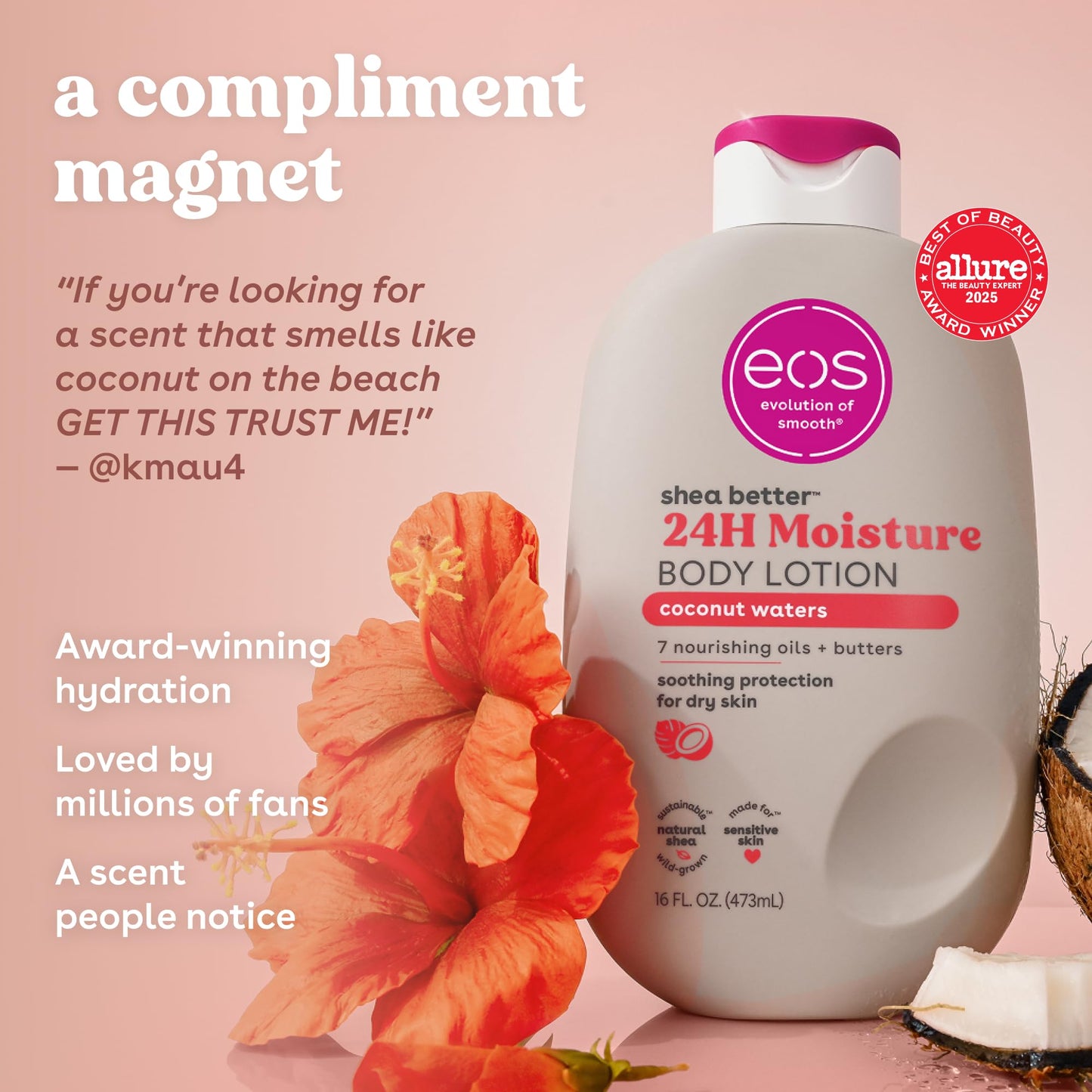 eos Shea Better Body Lotion- Coconut Waters, Natural Shea Butter, 16 fl oz