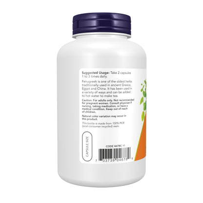 NOW Supplements, Fenugreek (Trigonella foenum-graecum) 500 mg, Herbal Supplement, 250 Veg Capsules