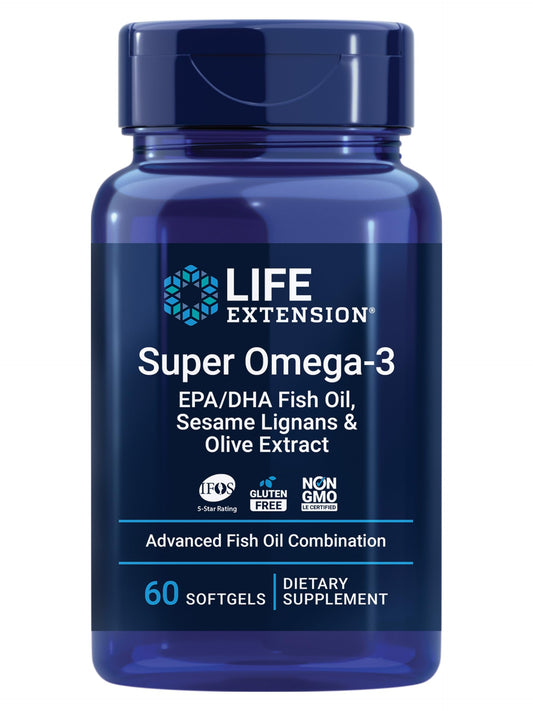 Life Extension Super Omega-3 EPA/DHA Fish Oil, Sesame Lignans & Olive Extract – Heart Health, Brain Health, Inflammation Health Support, Cholesterol Health Support, Gluten-Free, Non-GMO, 60 Softgels