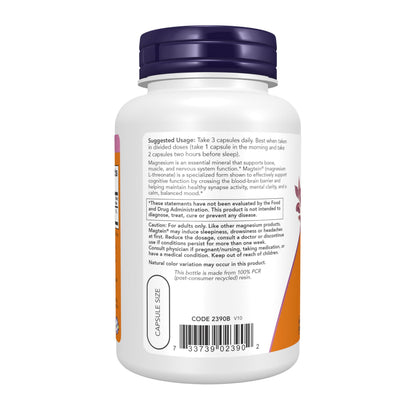 NOW Foods Supplements, Magtein™ with patented form of Magnesium (Mg), Cognitive Support*, 90 Veg Capsules