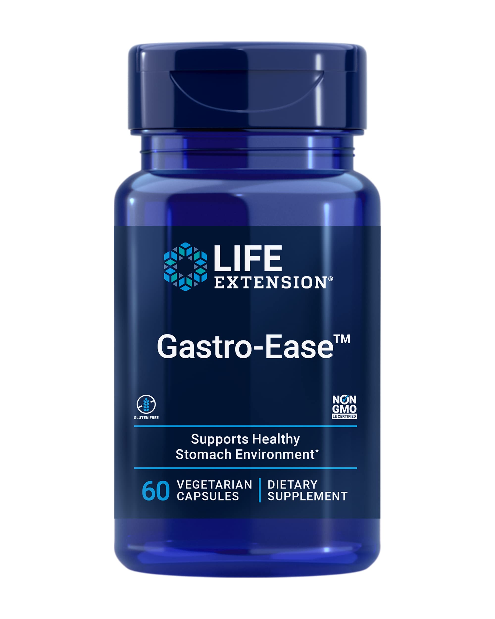Life Extension Gastro-Ease™, zinc L-carnosine, Pylopass™ Lactobacillus reuteri probiotics, Digestion Supplement, Gut Health, Stomach Comfort, Gluten-Free, Non-GMO, Vegetarian, 60 Capsules