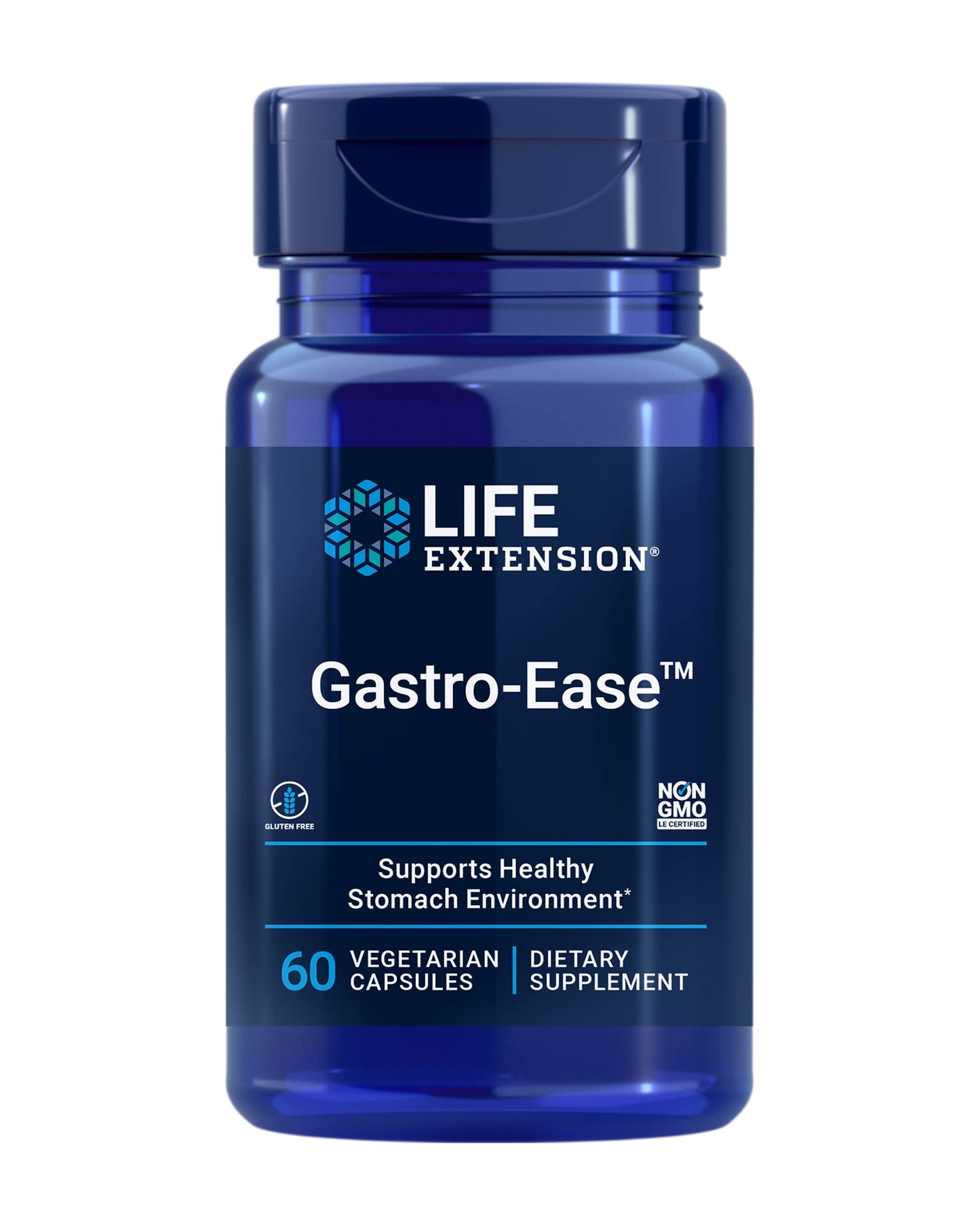 Life Extension Gastro-Ease™, zinc L-carnosine, Pylopass™ Lactobacillus reuteri probiotics, Digestion Supplement, Gut Health, Stomach Comfort, Gluten-Free, Non-GMO, Vegetarian, 60 Capsules