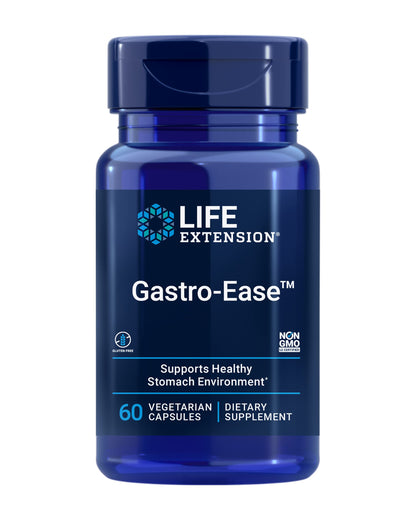Life Extension Gastro-Ease™, zinc L-carnosine, Pylopass™ Lactobacillus reuteri probiotics, Digestion Supplement, Gut Health, Stomach Comfort, Gluten-Free, Non-GMO, Vegetarian, 60 Capsules