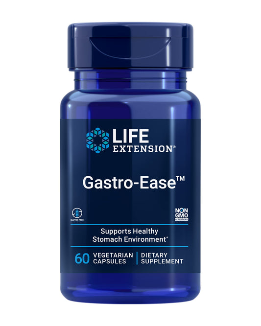 Life Extension Gastro-Ease™, zinc L-carnosine, Pylopass™ Lactobacillus reuteri probiotics, Digestion Supplement, Gut Health, Stomach Comfort, Gluten-Free, Non-GMO, Vegetarian, 60 Capsules