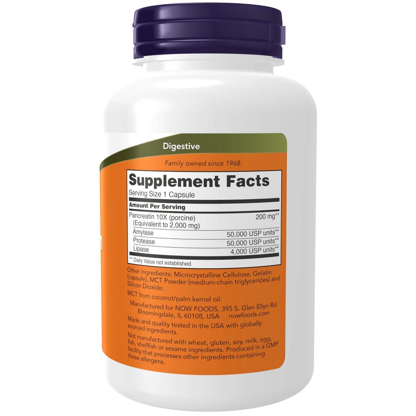 NOW Foods Supplements, Pancreatin 2000 with naturally occurring Protease (Protein Digesting), Amylase (Carbohydrate Digesting), and Lipase (Fat Digesting) Enzymes, 250 Capsules