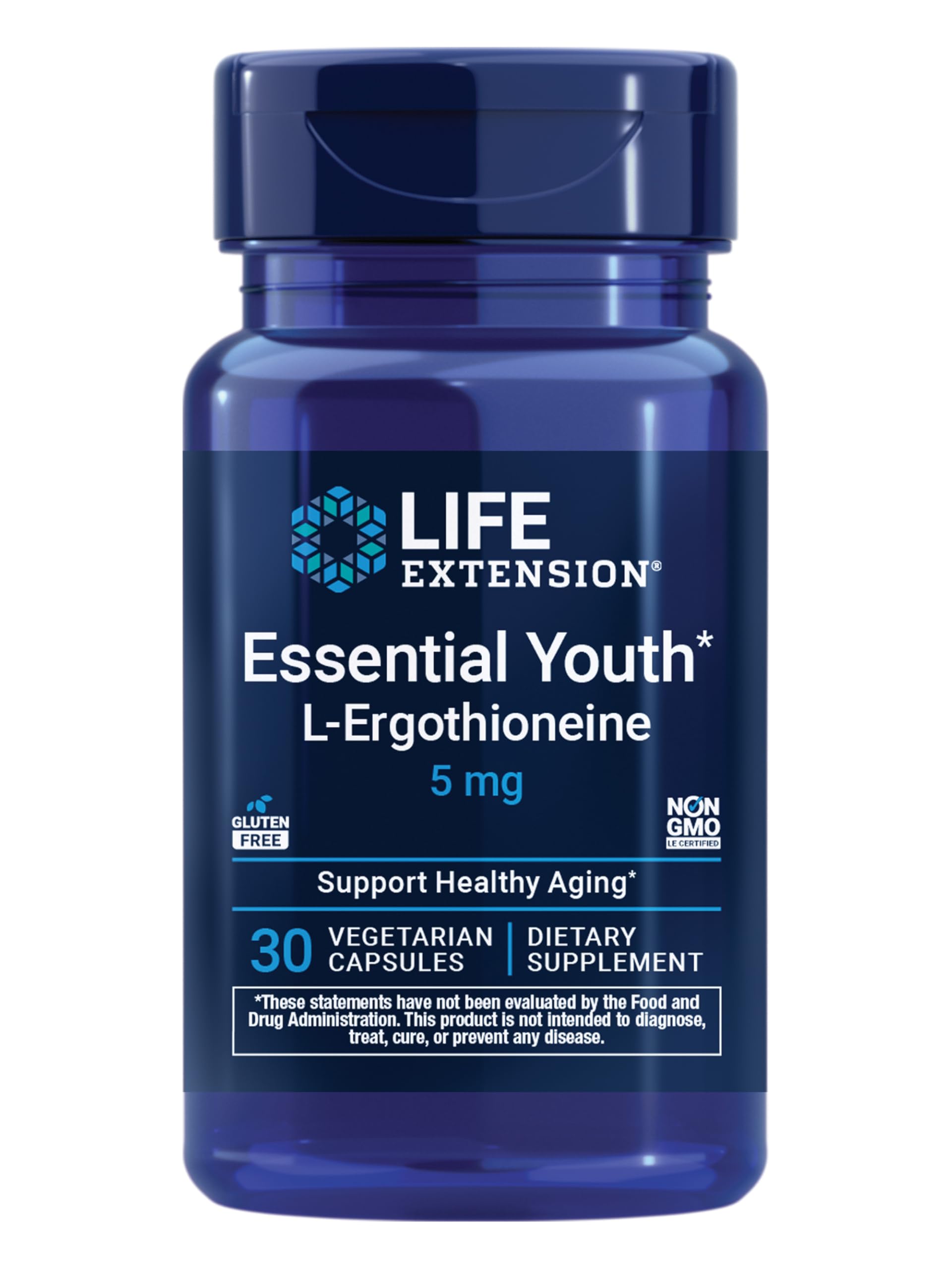 Life Extension Essential Youth L-Ergothioneine – Promotes Longevity & Healthy Aging – Gluten-Free – Non-GMO – Vegetarian – 5 mg – 30 Vegetarian Capsules
