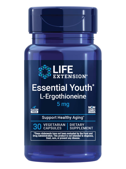 Life Extension Essential Youth L-Ergothioneine – Promotes Longevity & Healthy Aging – Gluten-Free – Non-GMO – Vegetarian – 5 mg – 30 Vegetarian Capsules