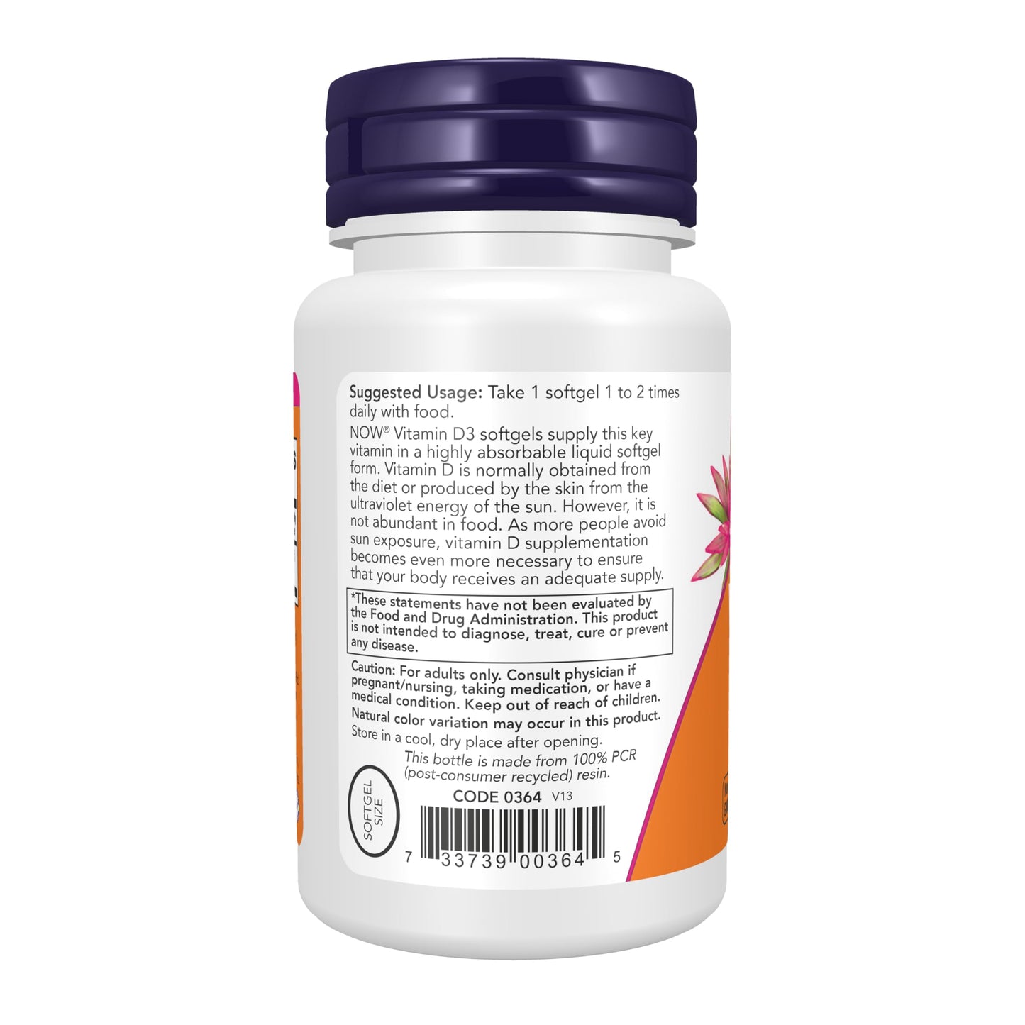 NOW Supplements, Vitamin D-3 400 IU, Strong Bones*, Structural support*, 180 Softgels
