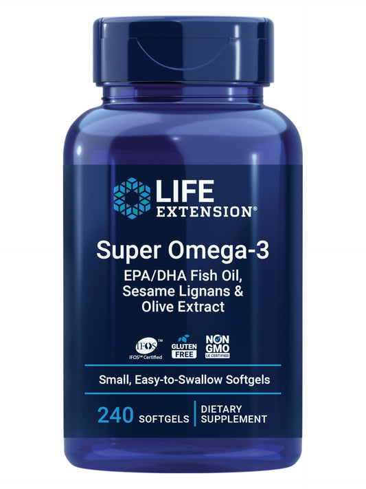 Life Extension Super Omega-3 EPA/DHA Fish Oil, Sesame Lignans & Olive Extract – Heart Health, Brain Health, Inflammation Health Support, Gluten-Free, Easy to Swallow, Non-GMO, 240 Softgels