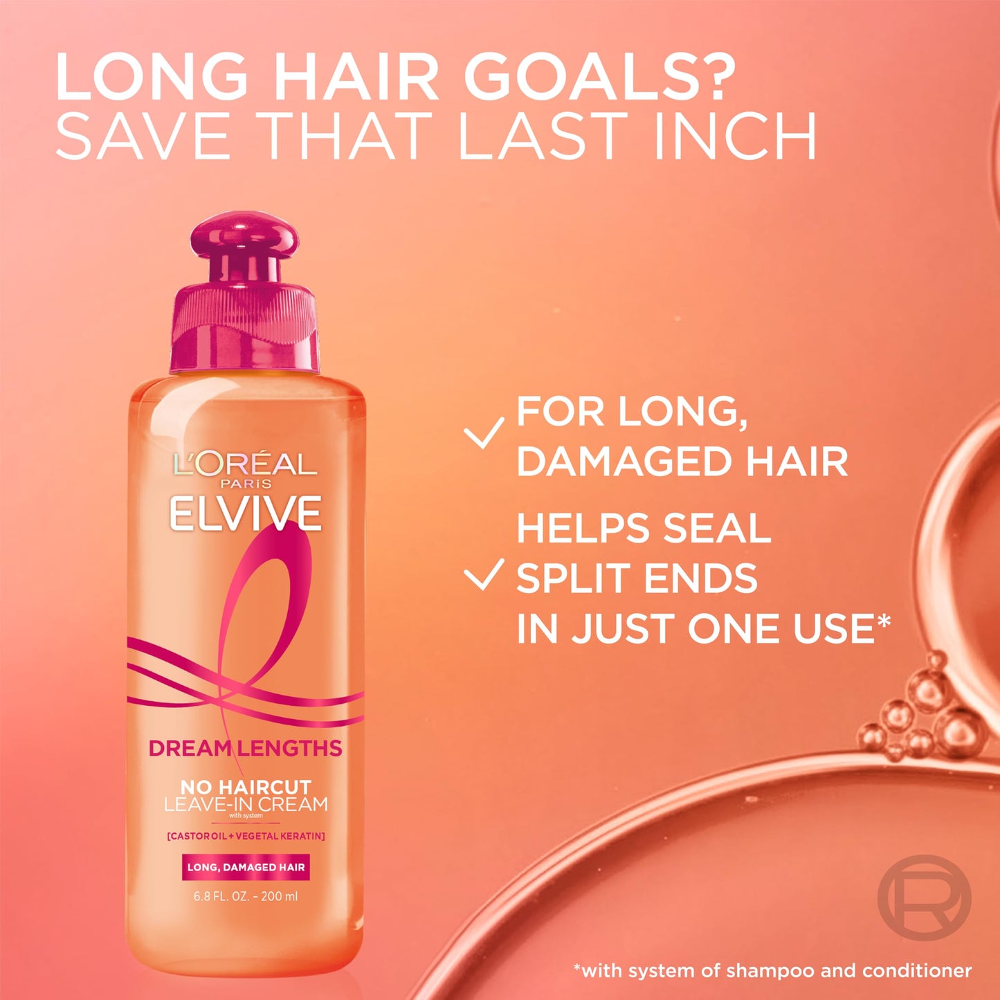 L'Oreal Paris Elvive Dream Lengths No Haircut Cream Leave In Conditioner, 6.8 fl. oz.
