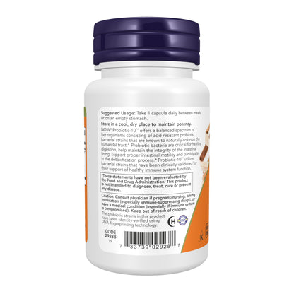 NOW Foods Supplements, Probiotic-10™, 50 Billion, with 10 Probiotic Strains, Strain Verified, 50 Veg Capsules
