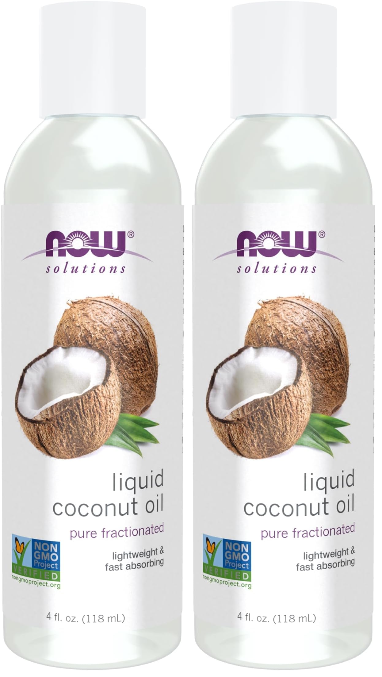 NOW Solutions, Liquid Coconut Oil, Light and Nourishing, Promotes Healthy-Looking Skin and Hair, 4-Ounce (Pack of 2)
