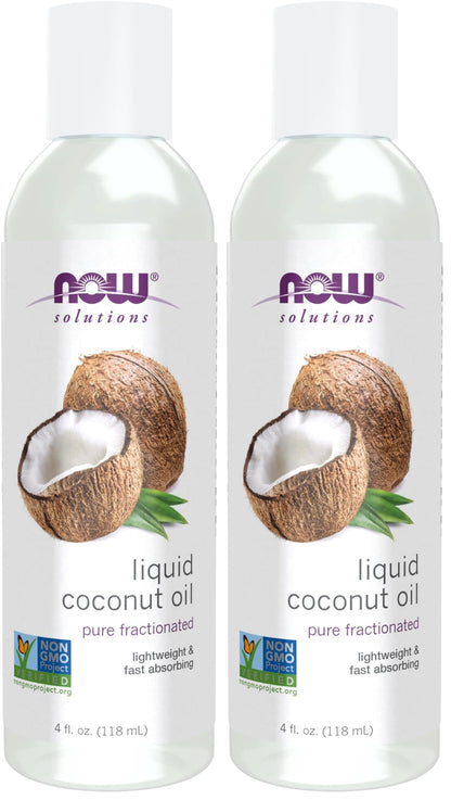 NOW Solutions, Liquid Coconut Oil, Light and Nourishing, Promotes Healthy-Looking Skin and Hair, 4-Ounce (Pack of 2)