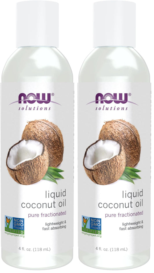 NOW Solutions, Liquid Coconut Oil, Light and Nourishing, Promotes Healthy-Looking Skin and Hair, 4-Ounce (Pack of 2)