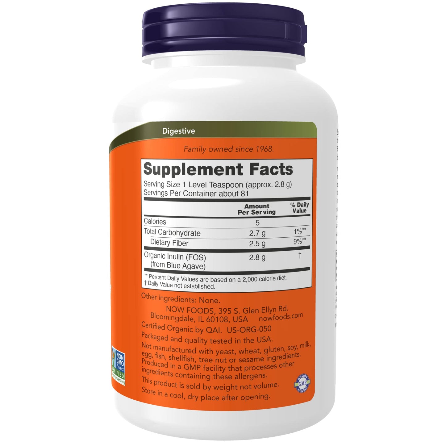 NOW Foods Supplements, Inulin Prebiotic Pure Powder, Certified Organic, Non-GMO Project Verified, Intestinal Support*, 8-Ounce (Pack of 2)