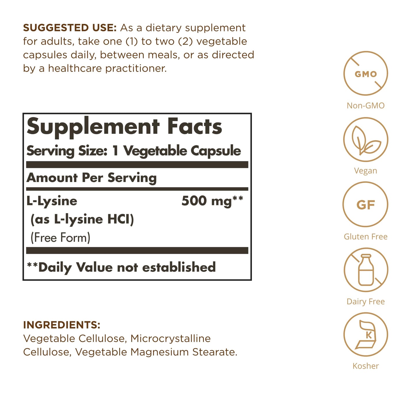 Solgar - L-Lysine 500 mg Vegetable Capsules Count