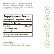 Solgar - L-Lysine 500 mg Vegetable Capsules Count
