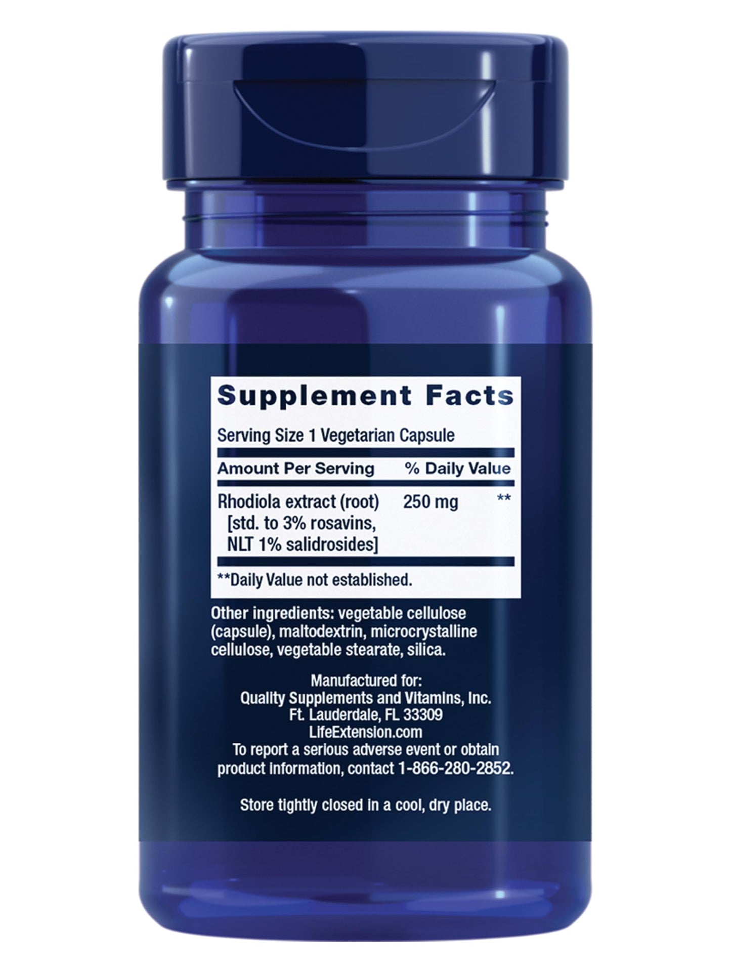 Life Extension Rhodiola Extract, Rhodiola rosea Supplement, standardized Extract, Promotes Physical and Mental Performance, Gluten-Free, Non-GMO, Vegetarian, 250 mg, 60 Capsules