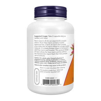 NOW Foods Supplements, Niacin (Vitamin B-3) 250 mg, Flush-Free, Nutritional Health, 180 Veg Capsules