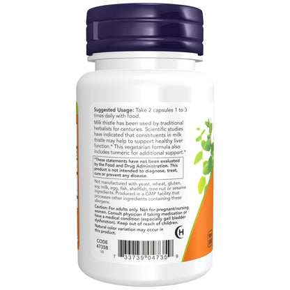 NOW Foods Supplements, Silymarin Milk Thistle Extract 150 mg with Turmeric, Supports Liver Function*, 60 Veg Capsules