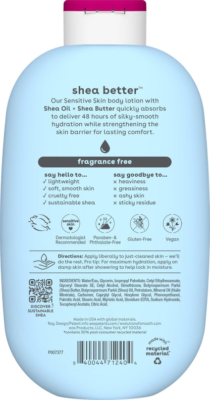 eos Shea Better Sensitive Skin Body Lotion- Fragrance Free, 48HR Moisture, 16 fl oz