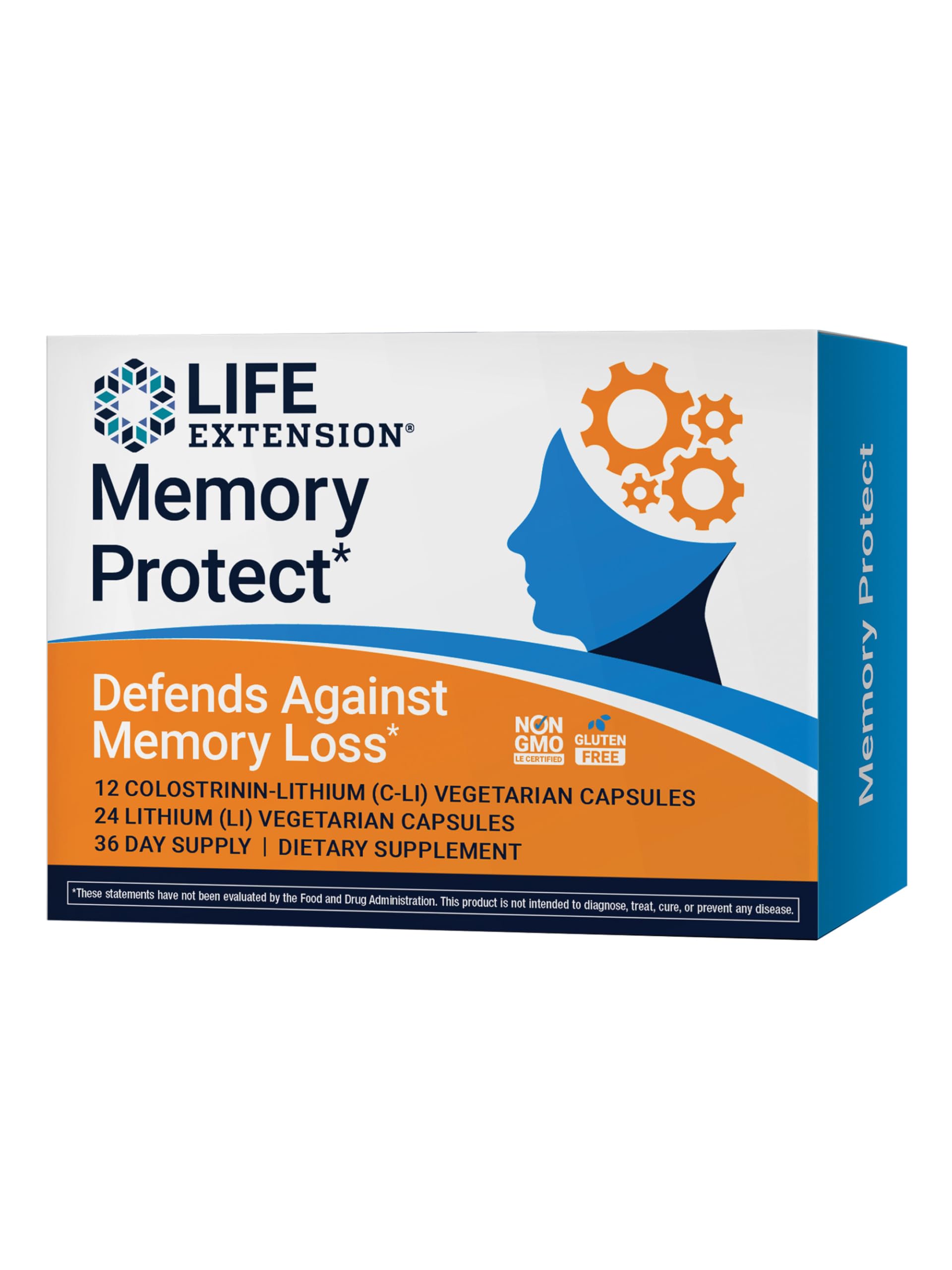 Life Extension Memory Protect, Lithium, colostrinin Milk peptides, Memory and Cognitive Health Support, Gluten-Free, Non-GMO, 12 colostrinin-Lithium (C-Li) Capsules, 24 Lithium (Li) Capsules