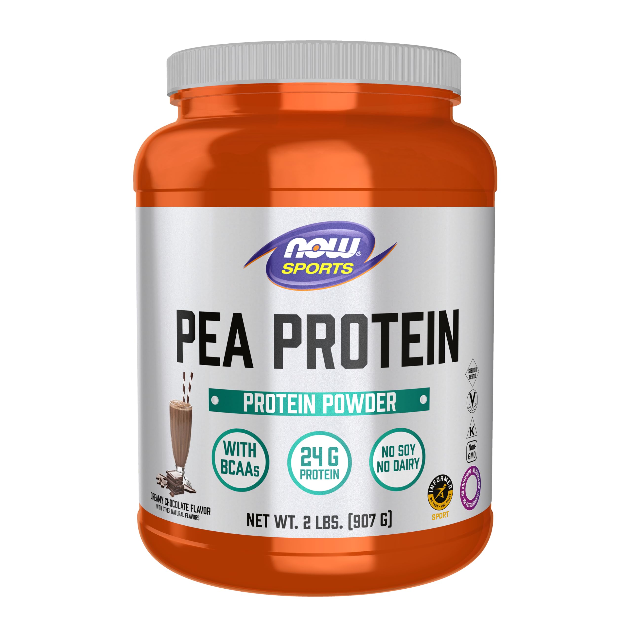 NOW Foods Sports Nutrition, Pea Protein 24 g, Easily Digested, Creamy Chocolate Powder, 2-Pound
