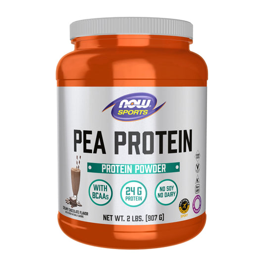 NOW Foods Sports Nutrition, Pea Protein 24 g, Easily Digested, Creamy Chocolate Powder, 2-Pound