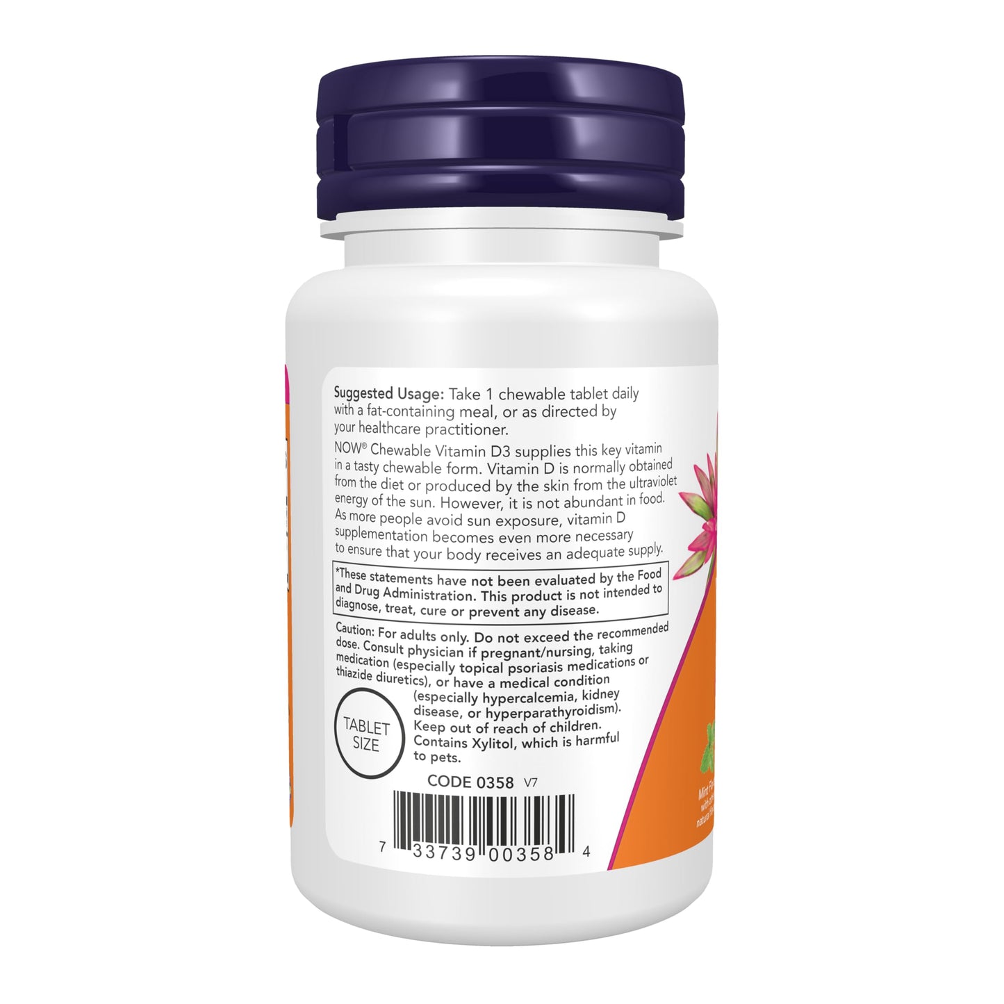 NOW Foods Supplements, Vitamin D-3 5,000 IU, Natural Mint Flavor, Structural Support*, 120 Chewables