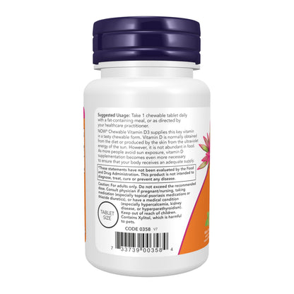 NOW Foods Supplements, Vitamin D-3 5,000 IU, Natural Mint Flavor, Structural Support*, 120 Chewables