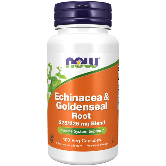 NOW Foods Supplements, Echinacea & Goldenseal Root, 225/225 mg Blend, Immune System Support*, 100 Veg Capsules