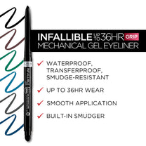 L'ORÉAL Infallible Grip Mechanical Gel Eyeliner Pencil, Smudge-Resistant, Waterproof Eye Makeup with Up to 36HR Wear, Emerald Green, 1 Kit, 1 Fl Oz (Pack of 1)