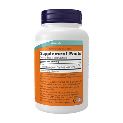 NOW Supplements, Boron 3 mg (Bororganic Glycine), Structural Support*, 250 Veg Capsules