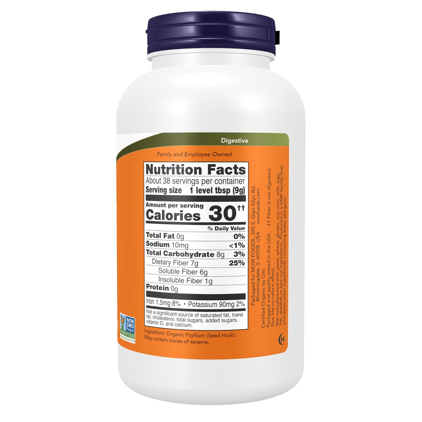 NOW Foods Supplements, Psyllium Husk Powder, Certified Organic, Non-GMO Project Verified, Soluble Fiber, 12-Ounce